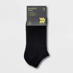 Women's Extended Size Cushioned 4pk No show Athletic Socks - All in Motion&trade; - Black 8-12
