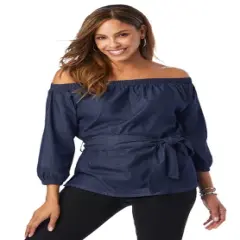 Jessica London Women&rsquo;s Plus Size Off-The-Shoulder Denim Tunic