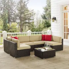 Sea Island 7pc Outdoor Wicker Sectional Set - Sand - Crosley