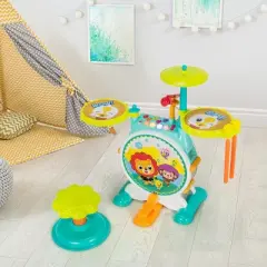 Costway 3-Piece Electric Kids Drum Set Musical Toy Gift w/Microphone Stool Pedal