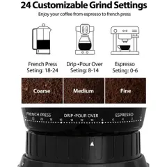 Aromaster Burr Coffee Grinder, Coffee Bean Grinder,Stainless Steel Coffee Grinder Electric,24 Grind Settings