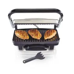 Hamilton Beach Panini maker/Grill 25410: Nonstick Sandwich & Grilled Cheese Maker, 1500W, Silver, Hand Wash