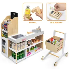 Costway Grocery Store Playset Pretend Play Supermarket Shopping Set with Shopping Cart