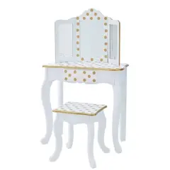 Fashion Polka Dot Gisele Play Vanity Set with Led Mirror White/Gold - Teamson Kids