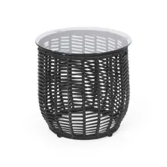 GDFStudio Laguna Outdoor 15.5" Wicker Glass Top Basket Side Table