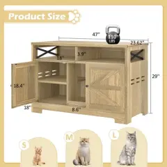 Kumasinova 47" Dual Litter Box Enclosure for 2 Cats,Cat Furniture with Hidden Litter Box Cabinet,End Table Indoor Cat House with Storage,Brown