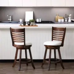 Set of 2 Woodgrove Counter Height Barstools with Slat Backrest Dark Cappuccino White - CorLiving
