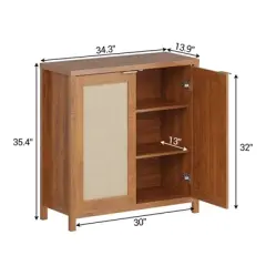 Farmhouse Kitchen Sideboard Buffet Storage Cabinet with Rattan Decorated Doors, Cupboard Console Table Wood Buffet Cabinet with Adjustable Shelves