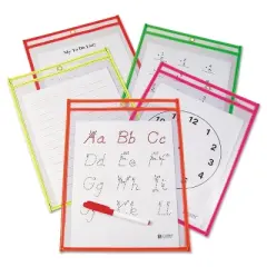 C-Line Reusable Dry Erase Pockets 9 x 12 Assorted Neon Colors 25/Box 40820