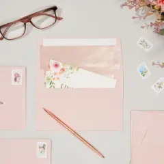 Best Paper Greetings 50 Pack Pink A7 Envelopes, 5x7 Size for Mailing Wedding Invitations, Greeting Cards, Rose Gold Foil Lining, Peel & Stick Seal