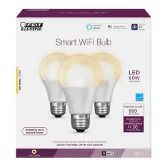 Feit A19 E26 (Medium) Smart-Enabled LED Smart WiFi Bulb Soft White 60 Watt Equivalence 3 pk