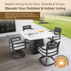 44" Outdoor 4 Seater Dining Table, Modern Patio Table with Square Sintered Stone Top and Aluminum Frame, Ideal for Balcony or Garden &ndash; Cuddlewood