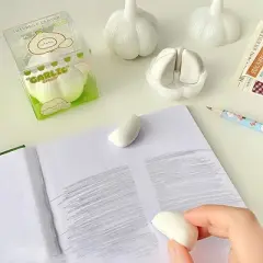 HTUTWOO 2-pcs Kawaii Lovely Garlic Rubber Eraser Lovely Garlic Shaped Funny Creative Eraser Funny Desk Decor Student Stationery & Back to School