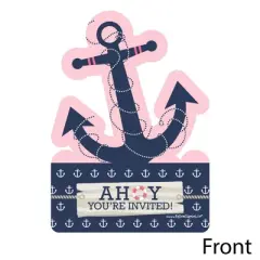 Big Dot of Happiness Ahoy - Nautical Girl - Shaped Fill-in Invitations - Baby Shower or Birthday Party Invitation Cards with Envelopes - Set of 12