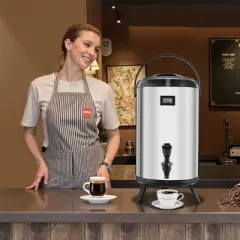 VEVOR Insulated Beverage Dispenser, 3.2 Gal/12L Stainless Steel Thermal Drink Server with Spigot & Temp Display, for Hot and Cold Drinks, Silver