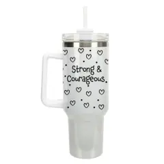 Elanze Designs Strong & Courageous Hearts Polka Dots 40 oz. Stainless Steel, Large Water Bottle Coffee Mug, Spill & Leak Resistant, Thermal Travel