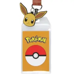 Pokemon 133 Eevee ID Badge Holder Lanyard With Rubber Charm and Break Away Clip