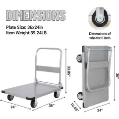 2000lbs Steel Platform Truck 36"x24" Foldable Push Dolly Flatbed Cart With Wheels