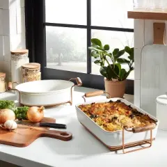 4.25qt Oven-to-Table Stoneware Baking Dish with Cradle Carrier Cream/Clay - Hearth & Hand&trade; with Magnolia