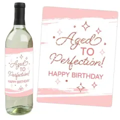 Big Dot of Happiness Pink Rose Gold Birthday - Happy Birthday Party Decorations for Women and Men - Wine Bottle Label Stickers - Set of 4