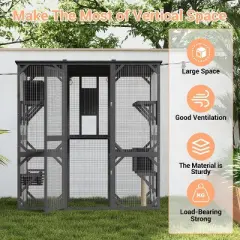 68'' Wooden Catio - 4-Tier Outdoor Cat Enclosure w/ 2 Doors, Scratching Post & UV Protection for Multiple Cats