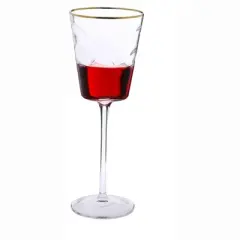 Classic Touch Set of 6 Pebble Glass Wine Glasses with Gold Rim