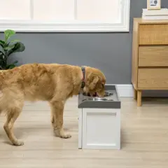 DSVIMOY Large Elevated Dog Bowls with Storage, Raised Dog Bowl Stand, White, 23.5"*11.75"*14.25"