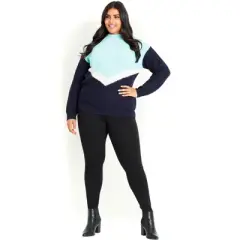 Women's Plus Size Chevron Color Block Sweater - aqua | EVANS