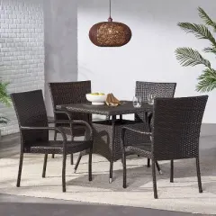 Wesley 5pc Wicker Patio Dining Set - Brown - Christopher Knight Home