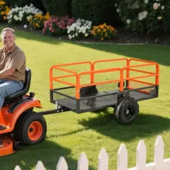 VEVOR Garden Utility Trailer, 22 Cu. Ft. & 1600lbs, ATV UTV Trailer, Tow Behind Steel Dump Trailers, Removable Rear Panel, Black