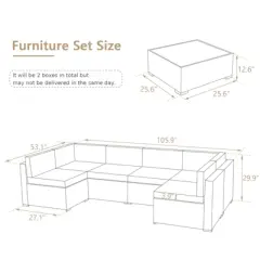 COWLOWN 7 Piece Patio PE Rattan Wicker Sofa, Outdoor Sectional Furniture Chair Set with Cushions and Coffee Table,Patio PE Rattan Wicker Sofa