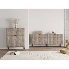 Manhattan Comfort Dumbo 2pc Modern 5 Drawer Dresser and 6 Drawer Double Dresser Set