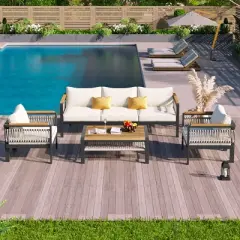 4-Piece Outdoor Sectional Sofa Set, 5-Person Patio Conversation Set with Cushions & Coffee Table - ModernLuxe