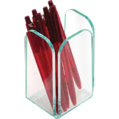 Lorell Transparent Pencil Cup 2-3/4"x2-3/4"x4-3/4" CL/Green 80656