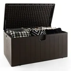 WELLFOR 130 gal Waterproof Outdoor Storage Deck Box Brown