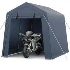 7x10FT Portable Outdoor Storage Shed with 2 Roll-Up Zipper Doors & Vents,Waterproof PE Tarp,UV-Resistant Carport for Motorcycle,Firewood,Tools-Gray