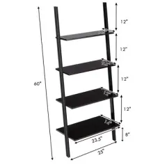 Costway Industrial Ladder Shelf 4-Tier Leaning Wall Bookcase Plant Stand Rustic Black/Brown
