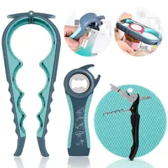 Cheer Collection Multi-Tool Jar & Bottle Opener Kit with Adjustable Jar, Wine, 5-in-1 Bottle Opener & Gripper Pad