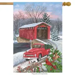 Briarwood Lane Winter Covered Bridge Seasonal House Flag Pickup T