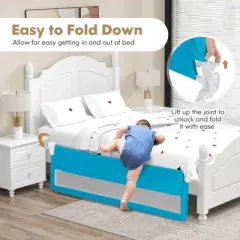 Infans 71" Foldable Baby Bed Rail Guard Toddlers Swing Down Safety Bedrail Blue