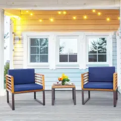 Costway 3pcs Patio Acacia Wood Bistro Conversation Cushioned Chair & Table Set Outdoor