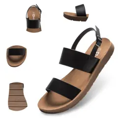 Alpine Swiss Beth Womens Flat Sandals Two Strap Buckle Sandals Summer Comfort Shoes