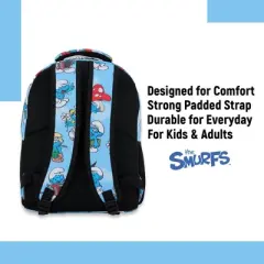 Smurfs Allover Print Backpack - Smurfs, Smurfette, Papa Smurf and Gargamel - Adult and Kids School Bag (Blue), Blue