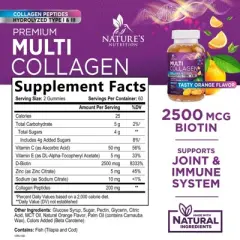 Collagen Gummies with Vitamin C, Zinc & Biotin, Hydrolyzed Protein Type 1 & 3 Multi Collagen Peptides Supplement - 120 Gummies By Nature's Nutrition