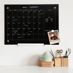 Sunnydaze Magnetic Glass Dry Erase Wall Calendar with Markers - 23" x 17"