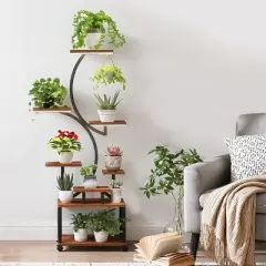 61 Inch Indoor Tall Plant Stand With Grow Light,8 Tiered S-Shaped Metal Plant Stand,Metal Plant Display Stand For Home Patio-Coolbibila