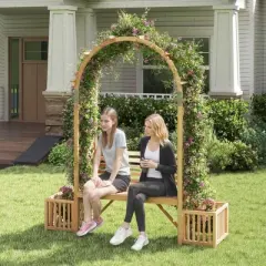 Costway Garden Bench Arbor Arch with Love Seat 2 Trellises & Planting Box to Grow Grapes
