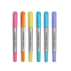 KINGART Permanent Twin-Tip Pens 6 Colors