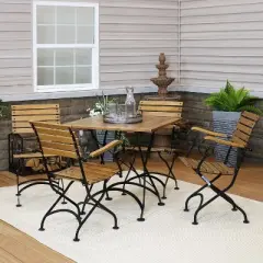 Sunnydaze Indoor/Outdoor Chestnut Wood Folding Bistro Dining Table and Chairs - Brown - 5pc
