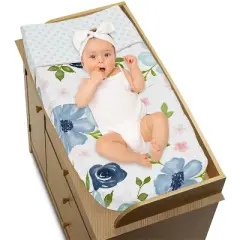 Sweet Jojo Designs Girl Changing Pad Cover Watercolor Floral Blue Pink and White